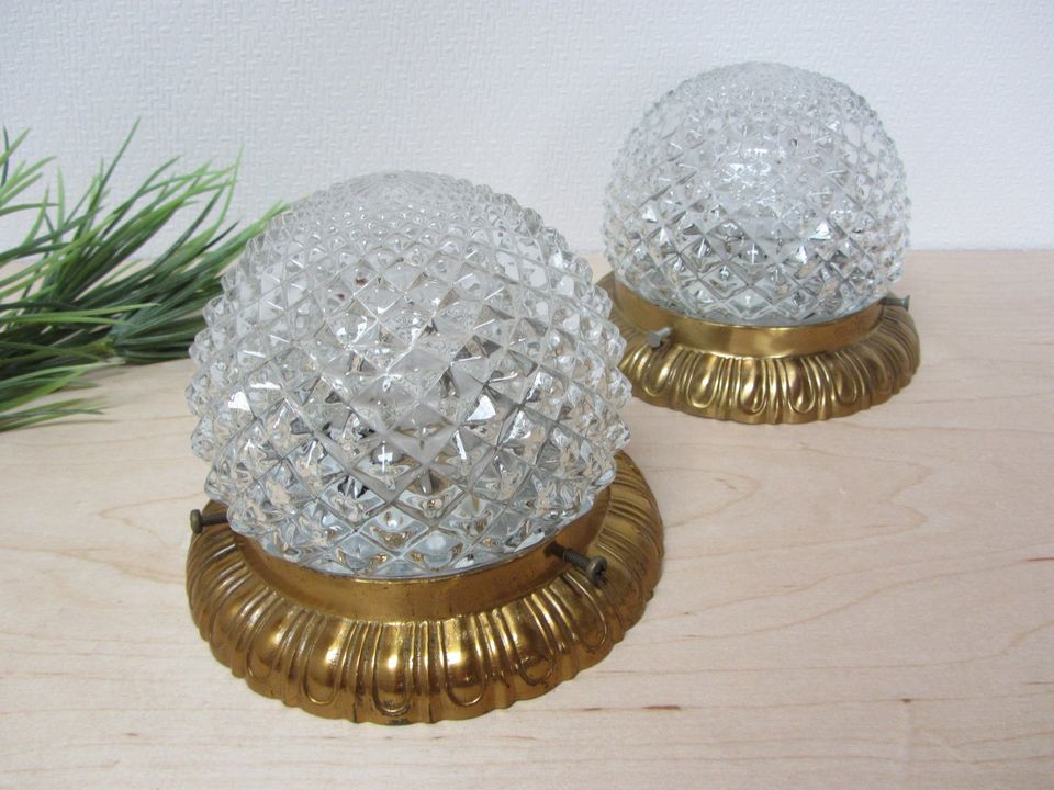 Deckenleuchte 70s, Kristallglas, Deckenlampe Goldrand, vintage in Heusweiler