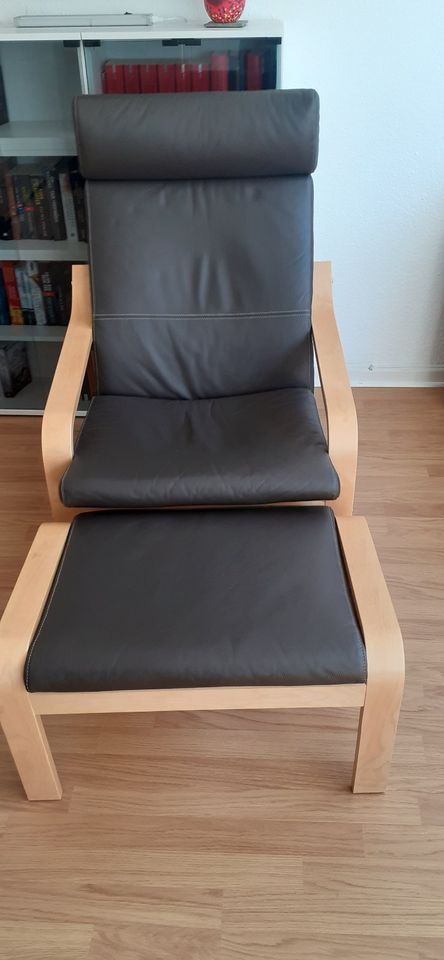 Poäng Sessel + Hocker, Bezug Leder 5 cm (Ikea) in Kiel