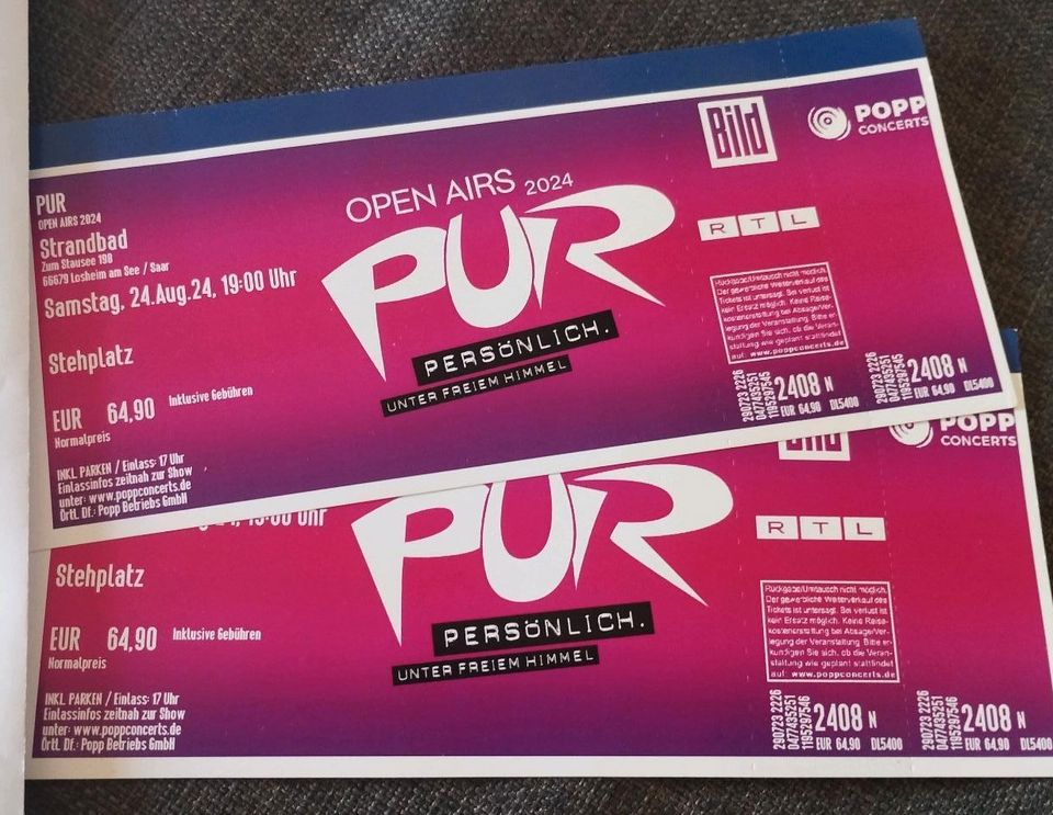 PUR Konzert Tickets 2x in Steinwenden