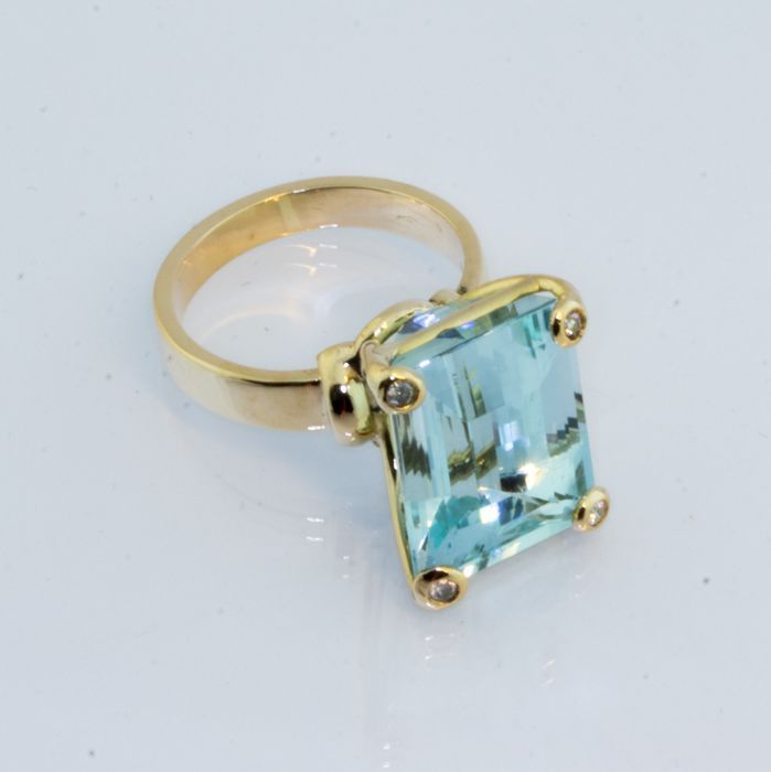 18K 750 Gold Aquamarin Diamant Ring Unikat RG 62 Zertifikat Neuw. weihnachten Damen Geschenk Versand Händler echtschmuck in Igel