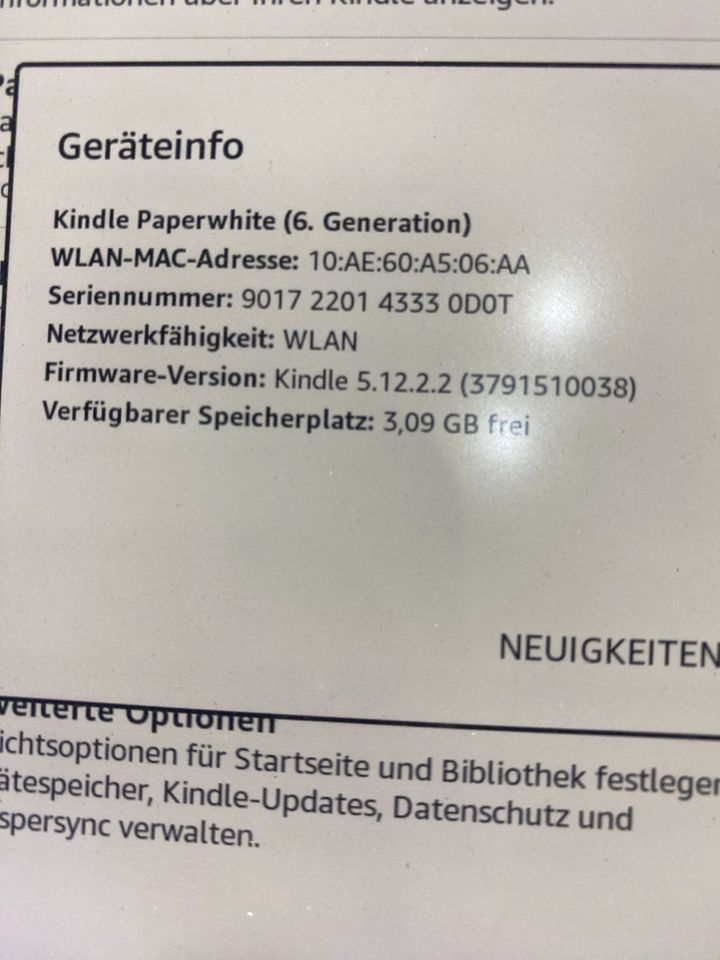 Kindle paperwhite 6. Gen. in Bad Friedrichshall