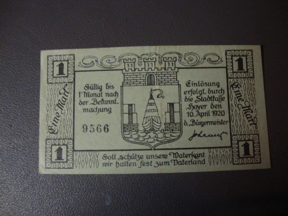 8 x NOTGELD v.10.Apr. 1920, Stadt Hoyer, -heute DK-,  ab 3.-€ in Thumby