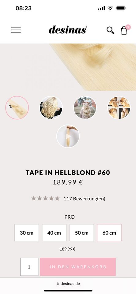 Tape in Extensions Hellblond 60cm in Biblis