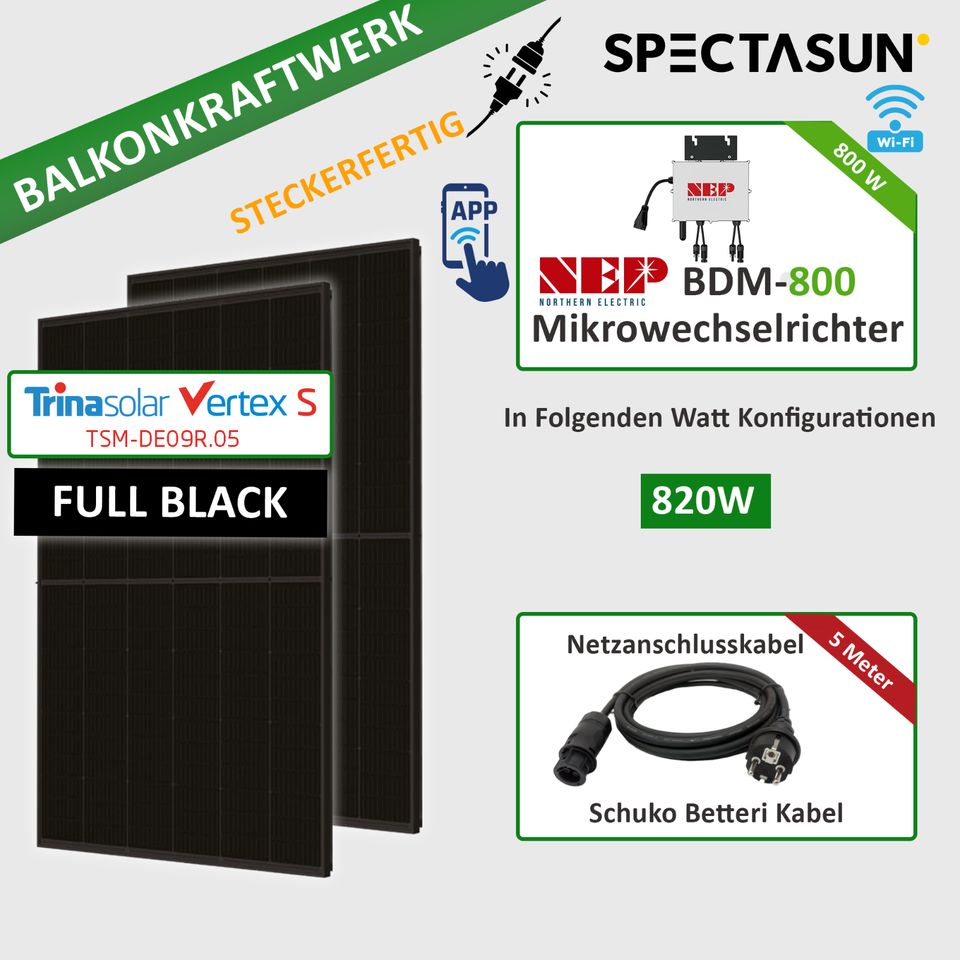 Sonderangebot FULL BLACK :☀️Balkonkraftwerk 820W - 830W Trina FULL BLACK Module mit 800w DEYE Microwechselrichter ✅ SOFORT ABHOLBEREIT☀️Brandenburg in Brandenburg an der Havel