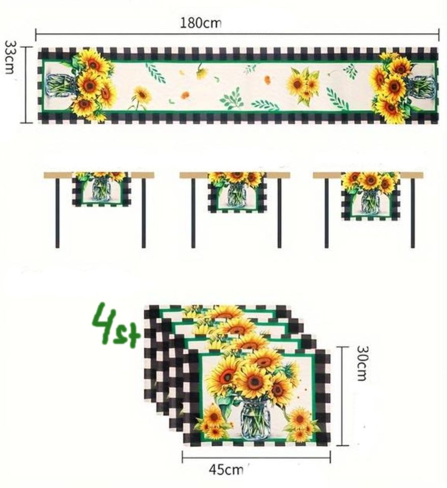 Tischset 5 tlg Sonnenblumen Deko 4 Tisch Matten 1 Tischläufer in Plattling