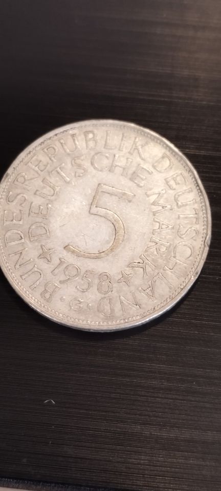 5 Deutsche Mark Münze von 1958 G in Walldorf