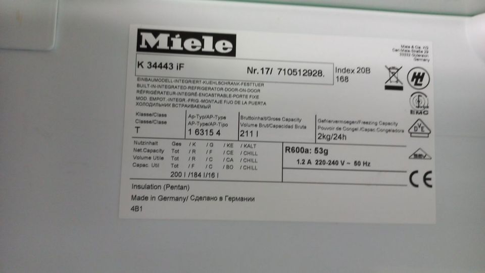 TOP!Miele Einbau-Kühlschrank/Gefrierfach A+++ wie neu! in Hürth