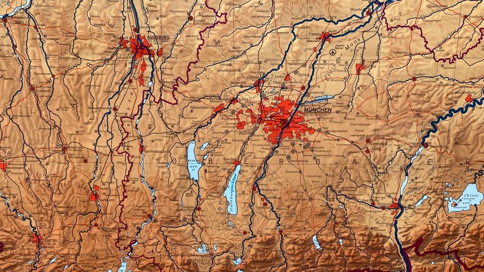 Schulkarte Schwaben Süddeutschland Alpen Bayern Rollkarte Vintage in Berlin