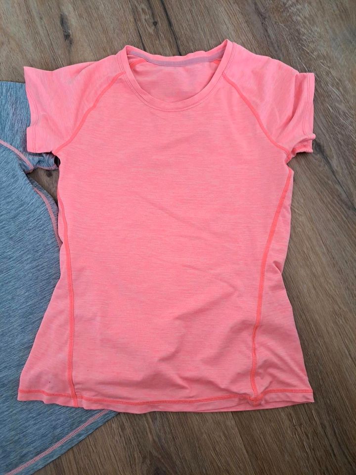 H&M Sport T-Shirt Set grau neon Sporthose Leggins Gr. 170 in Mettmann
