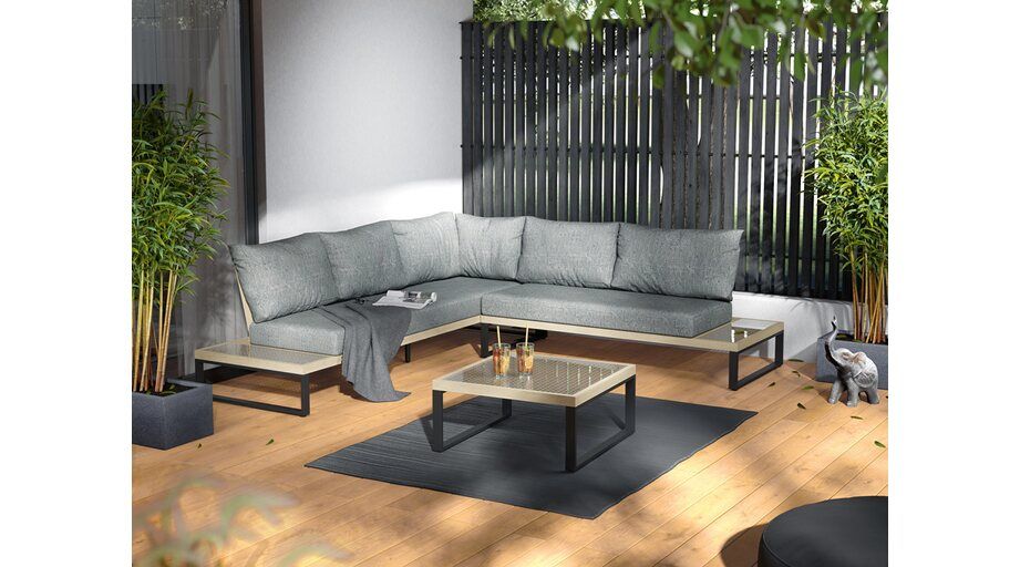 Lounge-Set Calora 3-teilig aus Rattangeflecht und Aluminium Grau in Pfullingen