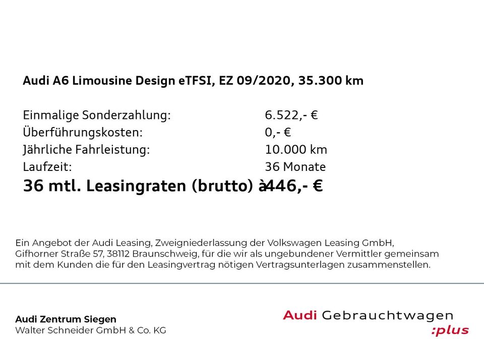 Audi A6 Limousine 50 TFSI e quattro design Navi SHZ T in Siegen