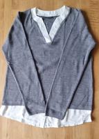 Shirtbluse Bluse Langarm grau weiß Größe 36 38 Hessen - Rödermark Vorschau