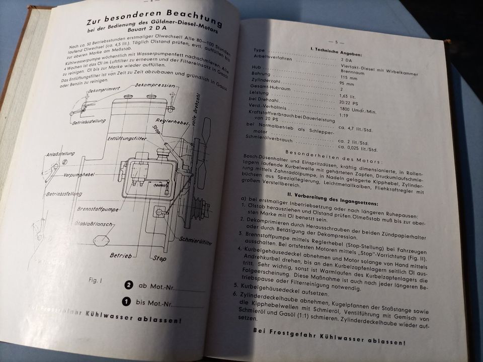 Bedienungsanleitung Güldner Dieselmotor Bauart 2 DA in Augsburg