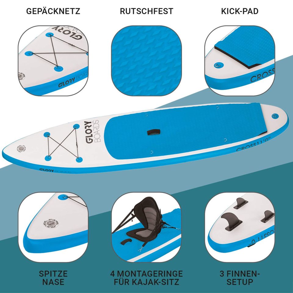 GloryBoards Cross 11' blau - Allround Stand Up Paddle - NEU in Limburg