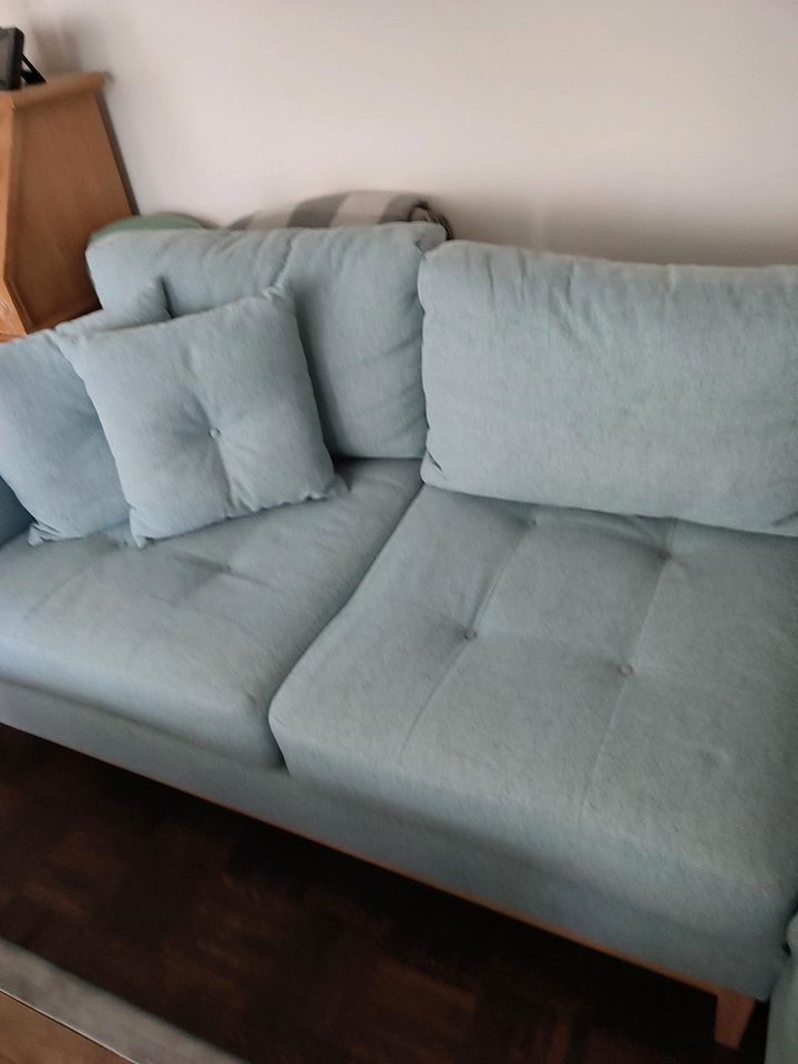 Ecksofa mit Schlaffunktion, blaues Sofa, Skandi-Style in Erkrath