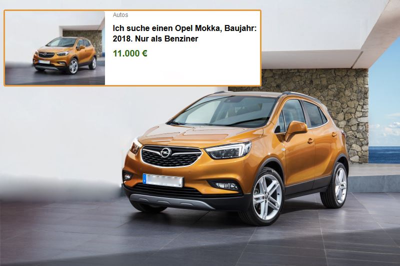 Ich suche einen Opel Mokka, Baujahr: 2018. Nur alsBenziner in Frankfurt am Main