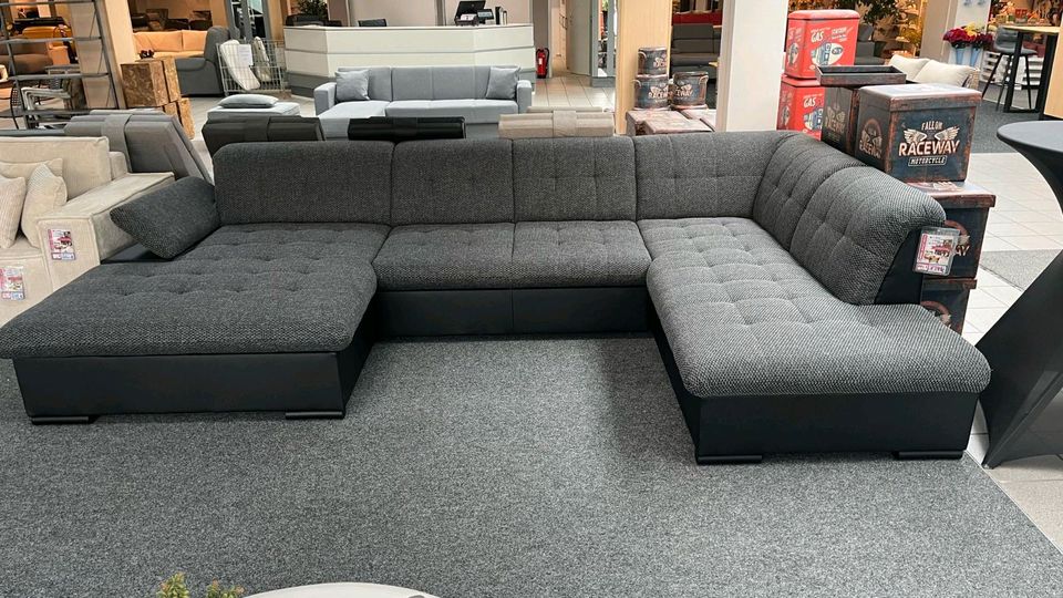 Sofa Couch grau Wohnlandschaf Schlaffunktion Möbel Outlet Hütte in Georgsmarienhütte