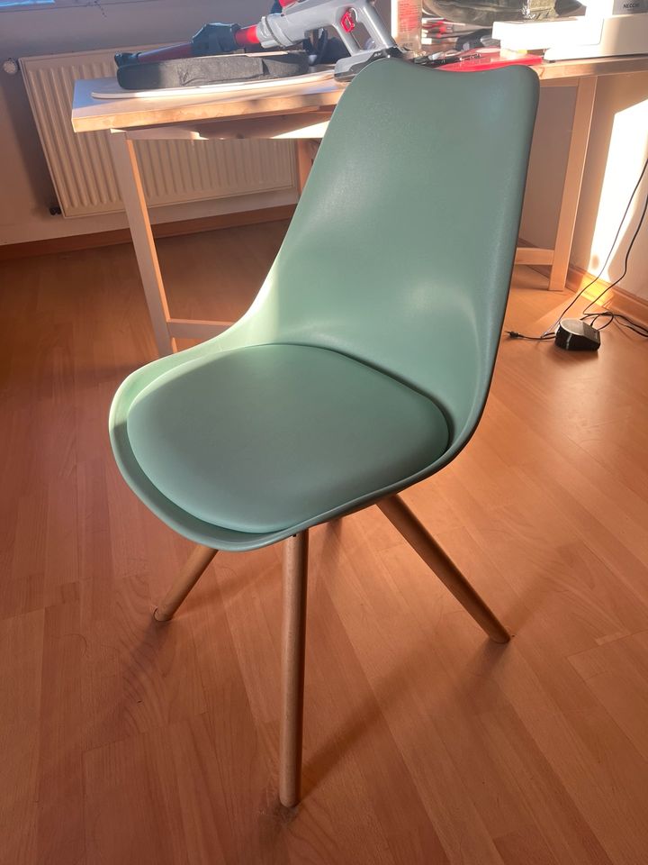 Stühle 4x Esszimmer Türkis/mint mit Kunstlederpolster Holzbeine in Versmold