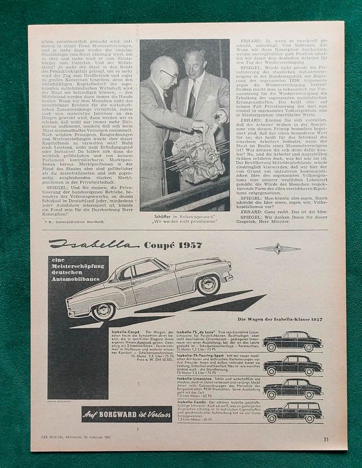 Borgward Isabella Coupe 1957 Werbung in Danndorf