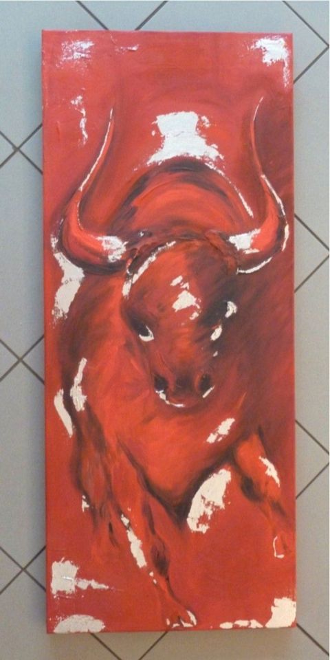 Original Bild Acryl Gemälde Stier Bulle Bull Stierkampf silber in Porta Westfalica