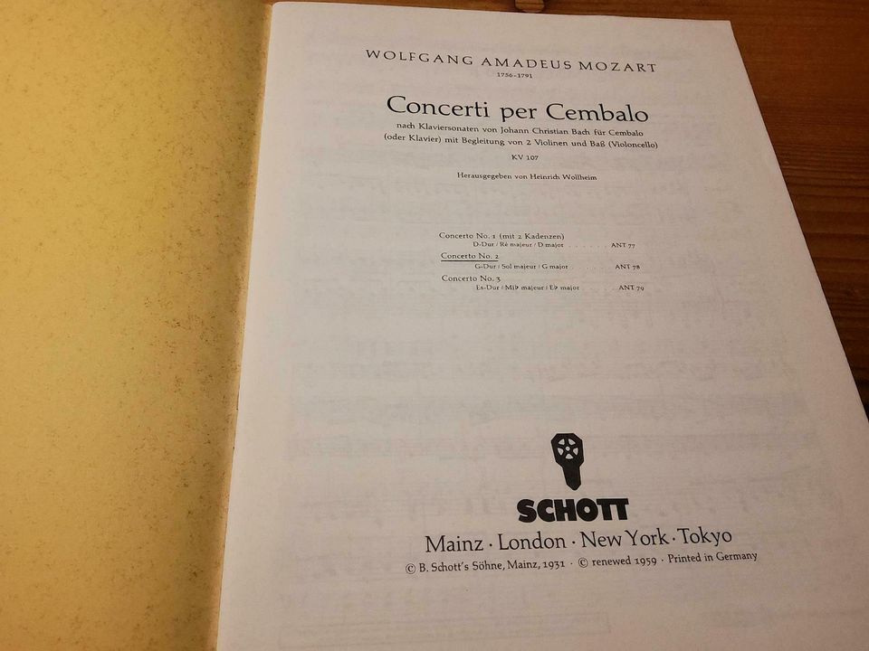 Mozart Noten Cembalokonzerte "Concerto per Cembalo" (div.) in Lambrecht (Pfalz)