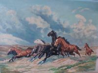 Gemälde Öl auf Leinwand "Flüchtende Pferde" Kopie nach Roloff Hessen - Bad König Vorschau