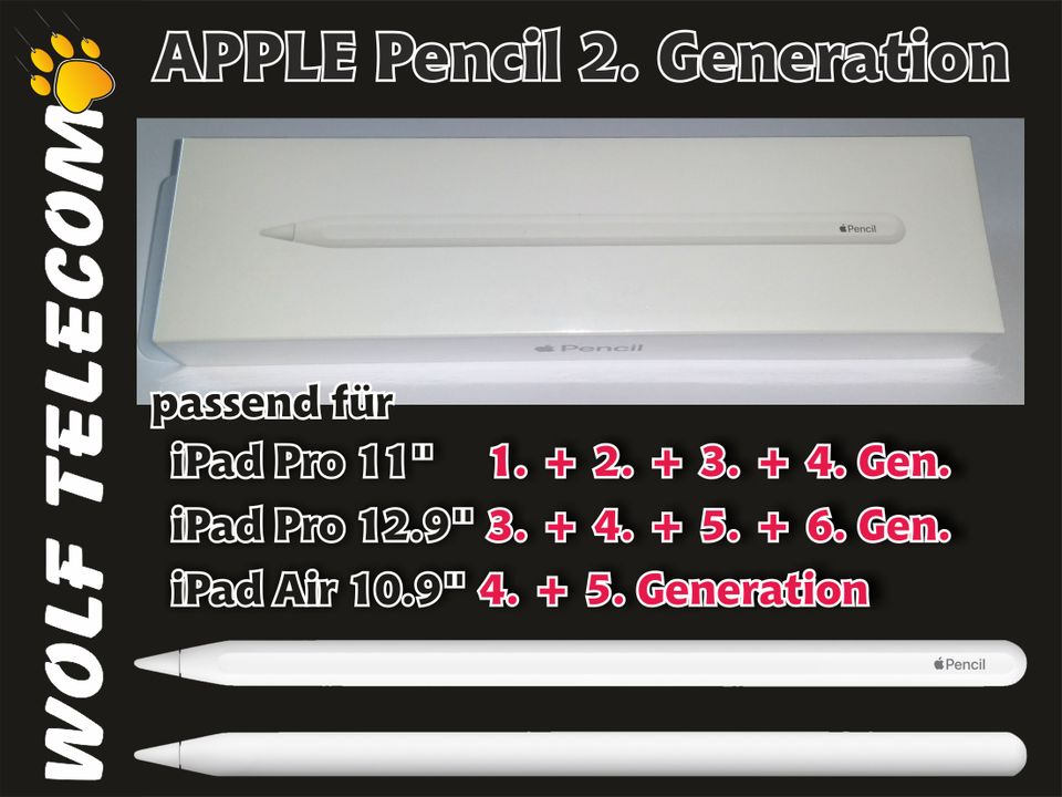 APPLE Pencil (2.Gen.) MU8F2ZM/A f. iPad PRO 11 + 12.9" NEU + RG! in Mayen