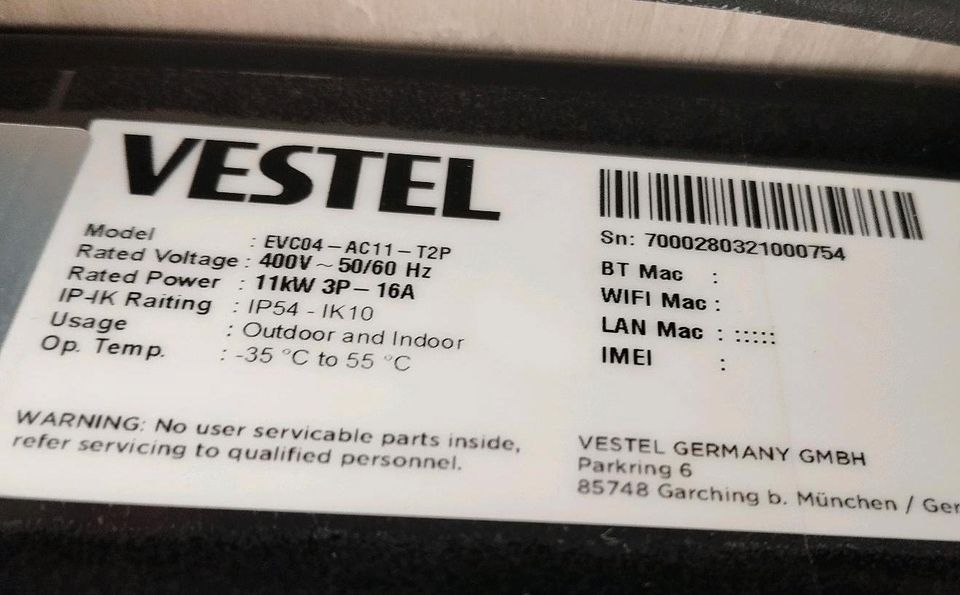 VESTEL Wallbox EVC04-AC11-T2P 11kW mit RFID und 5 m Ladekabel neu in Weil der Stadt