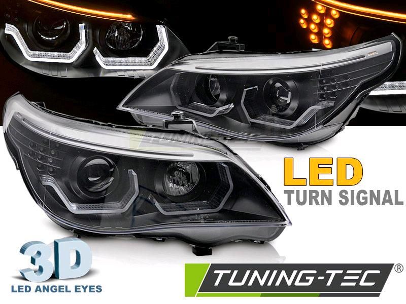 3D LED Angel Eyes Scheinwerfer schwarz für BMW 5er E60 / E61 03