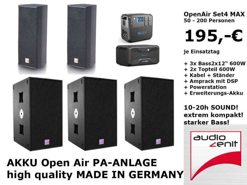 TECHNIK Mieten KATALOG: PA SET 5 MAX 8400W///16800Wpeak...PA Anlagen, Soundboks mit Akku, Lautsprecher, Beschallungsystem, Musikanlagen für Partys Konzerte und Hochzeiten, Mikrofone,  /// VERLEIH in Berlin