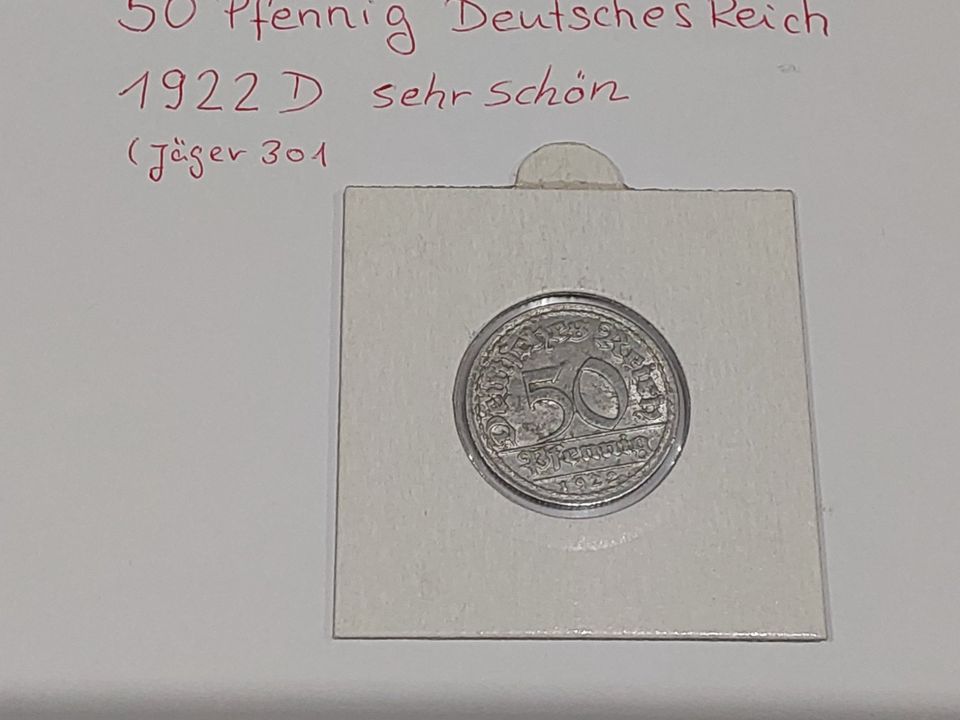 Deutsches Reich 50 Pfennig Münze 1922 D sehr schön Aluminium in Borgentreich