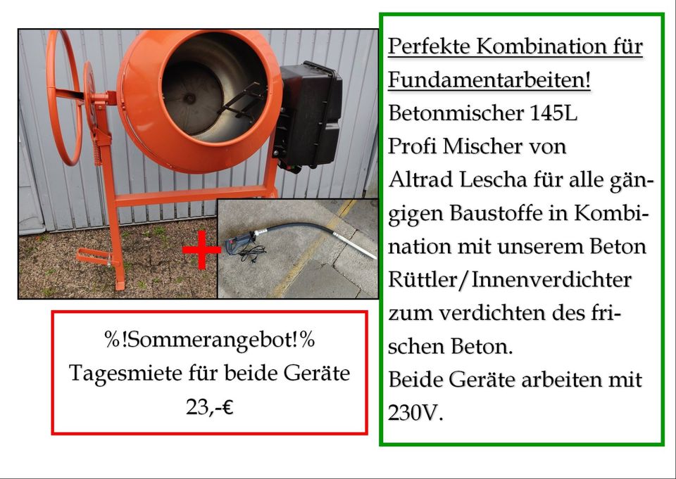 Vermietung Betonmischer 145L Lescha Betonmaschine mieten leihen in Herbrechtingen