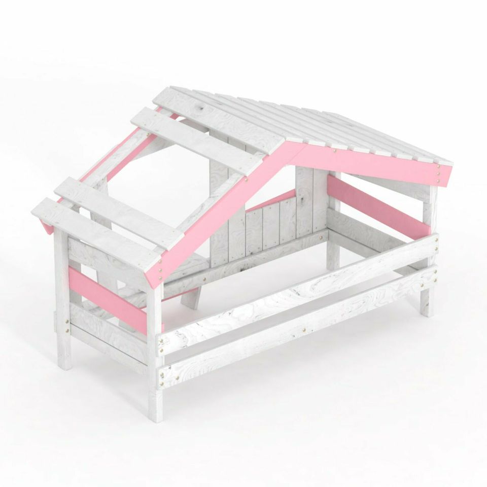 BIBEX® Jugend- Kinderbett, Hausbett, Spielbett massiv weiss-rosa in Hamburg