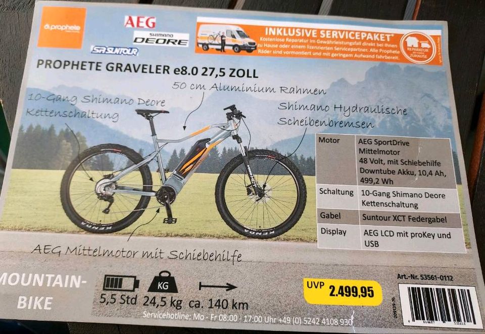 E-bike Prophete Graveler e.8.0,  27,5 Zoll AEG Mittelmotor MTB in Leverkusen