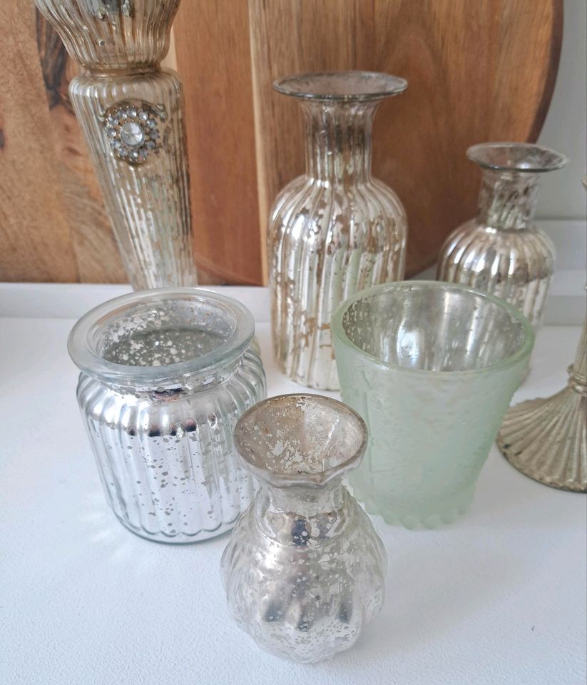 Konvolut Silber Glas Kerzenhalter Vase shabby chic in Bad Karlshafen