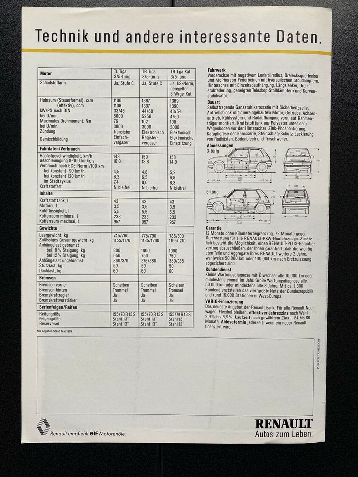 Prospekt Renault 5 Tiga von 05/1989 in Mettmann