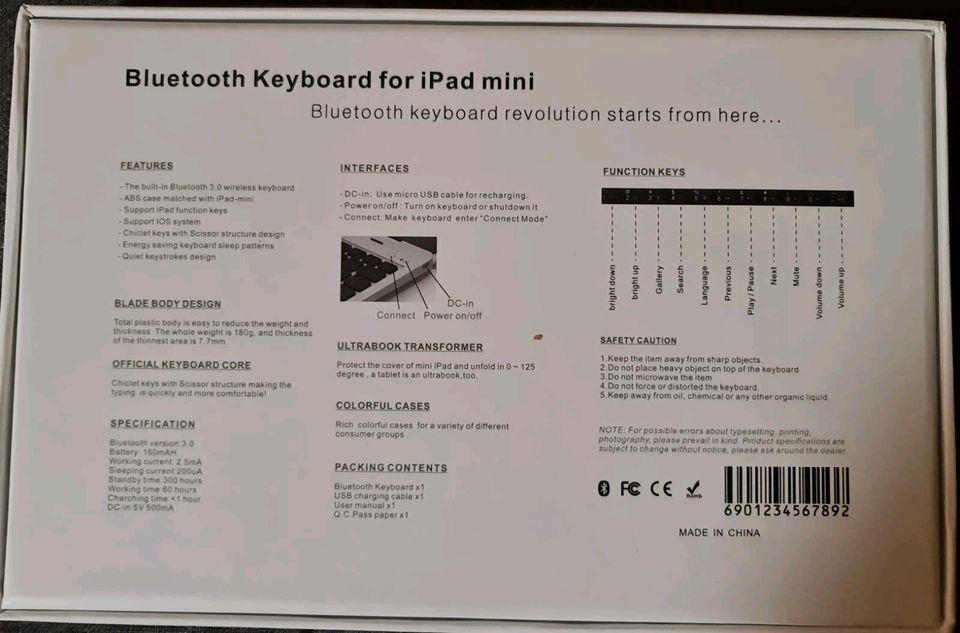 Bluetooth Keyboard für ipad Mini  neu unbenutzt nur 9€ in Schwerte