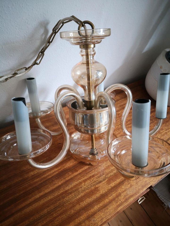 DDR Vintage Lampe, Gelbglas, Glas, Kronleuchter,Deckenlampe,Boho in Dresden