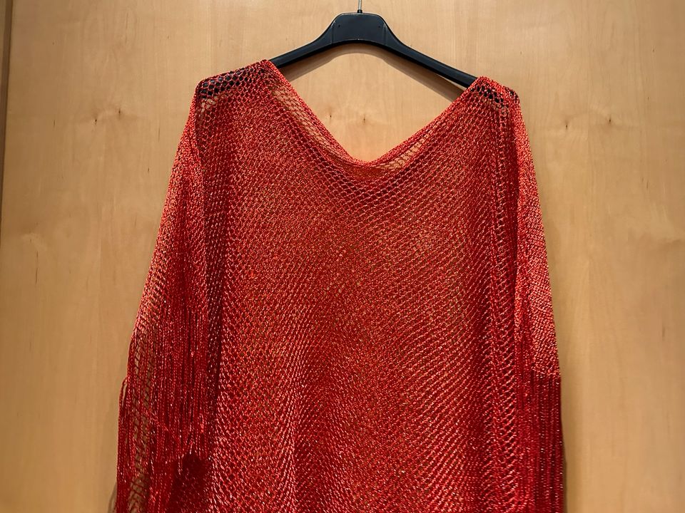 Made in Italy Poncho Netzoptik Rot Glitzer 38 40 42 44 NEU in Minden