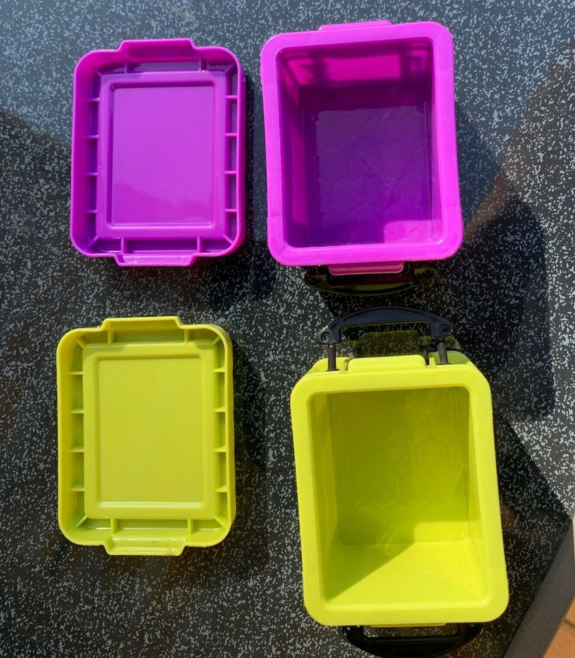 6 Aufbewahrungsboxen grün lila pink Klickbox 6 Magnete SMILEY Neu in Düren