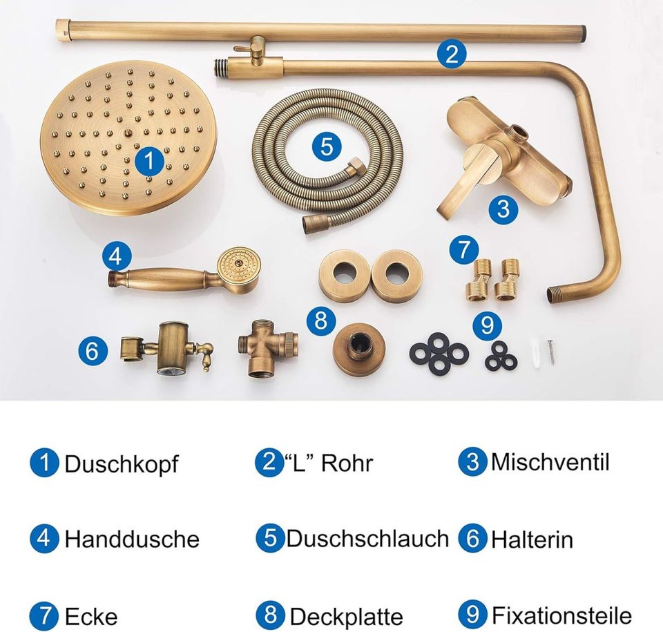 Dusche Duschsystem Duschset Regendusche Duschstange Gold in Manching