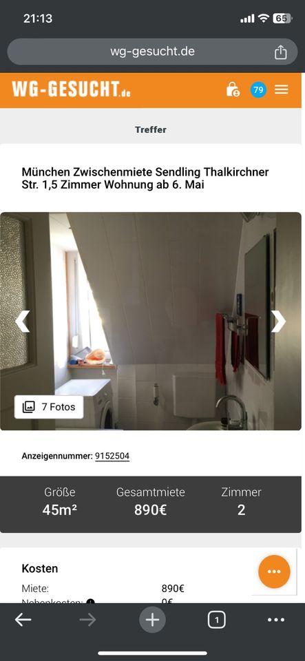 Wohnung München Untermiete Mai Sendling zentral in München
