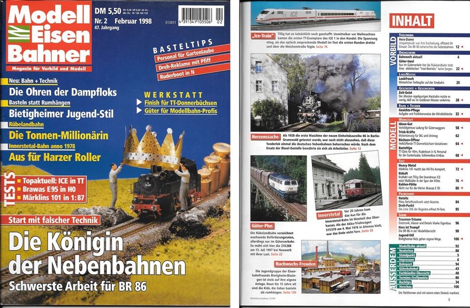 ZEITSCHRIFT „MODELL-EISENBAHNER“- 18 EINZELHEFTE aus 1998 + 1999 in Essen