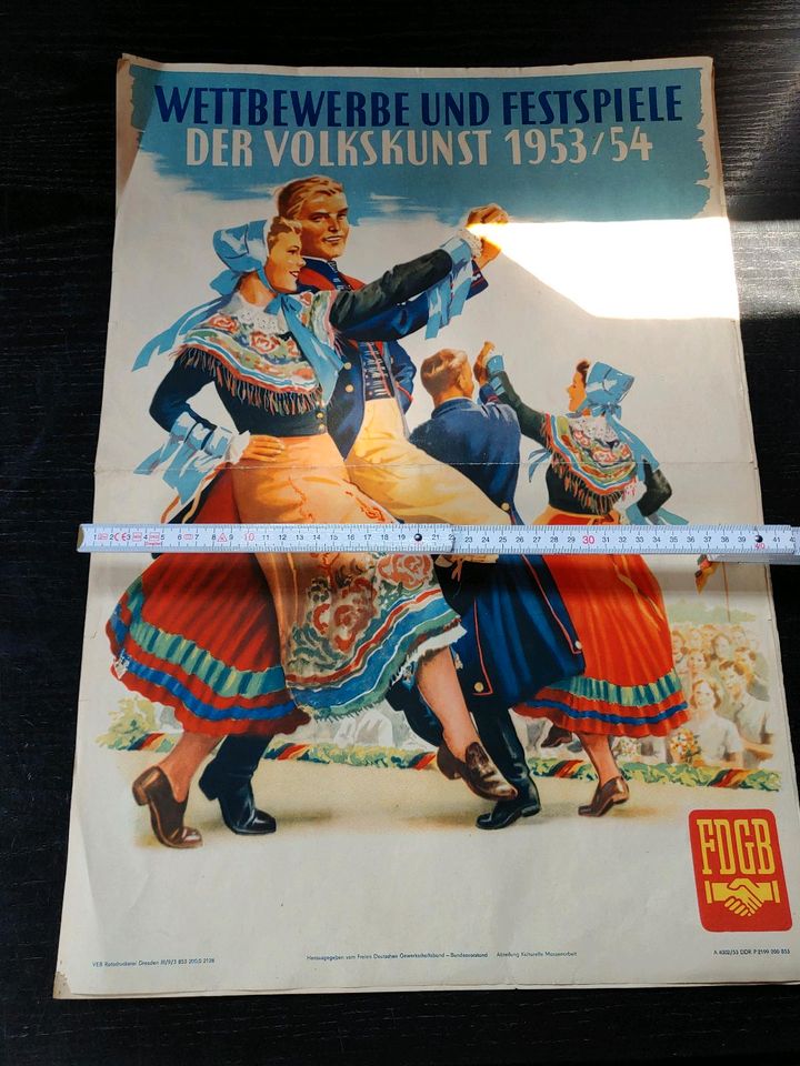 DDR Plakat FDGB, Volkskunst, Werbung, Propaganda in Fredersdorf-Vogelsdorf