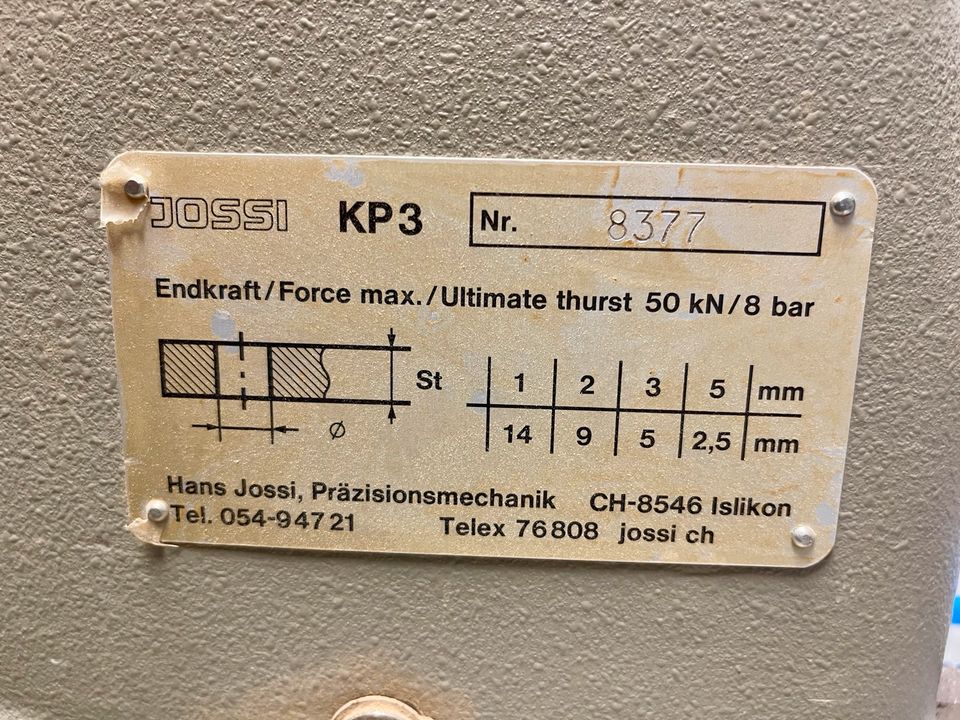 Jossi KP 3 Kniehebelpresse Pneumatisch Presse Stanze 50 kN 5 T in Düren