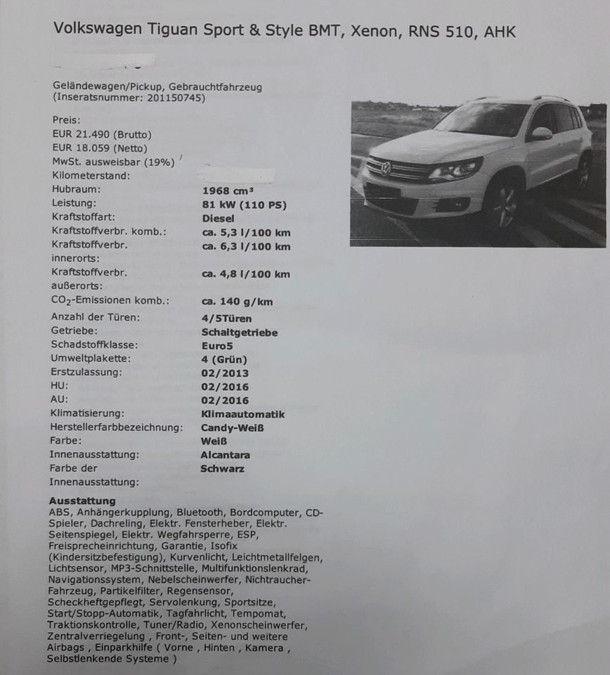 VW Tiguan 2.0 TDI zu verkaufen in Waldbrunn