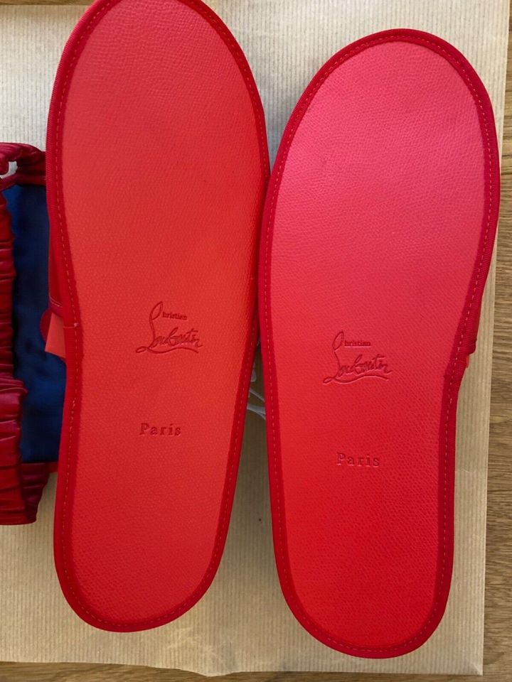 Christian Louboutin Red Silk Slippers One Size and Sleep Mask Set in Gaggenau
