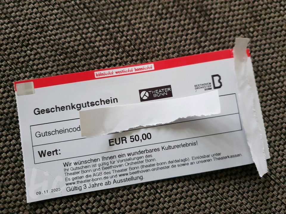 Geschenkgutschein Gutschein Theater Bonn Wert 50 Euro in Neuwied