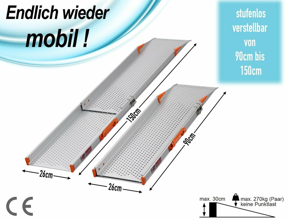 FTsolid 150cm Alu Teleskoprampen Paar Rollstuhlrampe Auffahrrampe in Hermannsburg