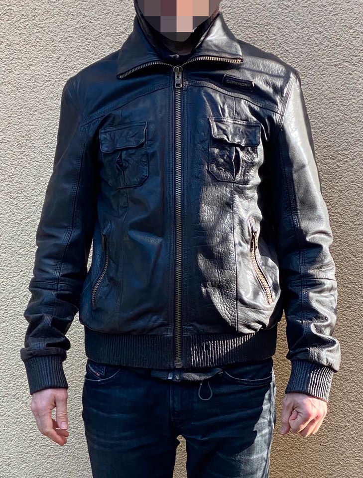 Lederjacke ★ Superdry Gr. M ★ Modell Ryan Bomber graubraun in Dresden